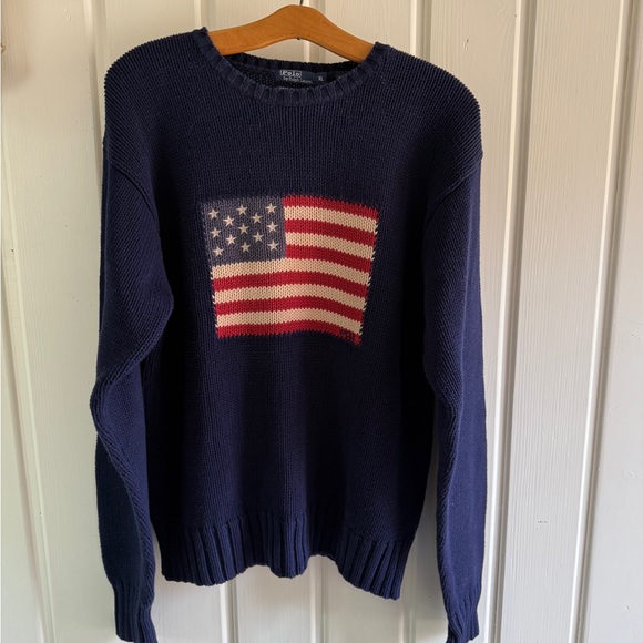 Ralph Lauren Navy Sweater with American Flag - Picture 1 of 5